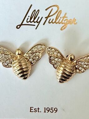 Lilly Pulitzer Gold Bee Crystal Wing Stud Earrings